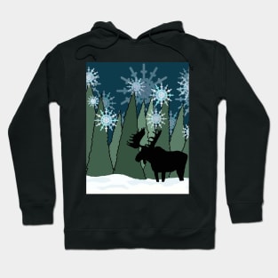 Moose in Silent Snowy Forest Hoodie